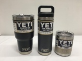 3 Items; YETI Rambler 30oz Tumbler, Rambler 18oz Bottle, Rambler 10oz Lowball, Black, Charcoal