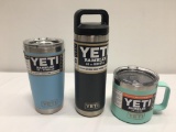 3 Items; YETI Rambler 20oz Tumbler, Rambler 18oz Bottle, Rambler 14oz Mug, Sky Blue, Charcoal