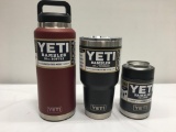 3 Items; YETI Rambler 36oz Bottle, Rambler 30oz Tumbler, Rambler Colster, Brick Red, Black