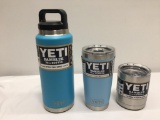 3 Items; YETI Rambler 36oz Bottle, Rambler 20oz Tumbler, Rambler 10oz Lowball, Reef Blue, Sky