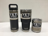 3 Items; YETI Rambler 18oz Bottle, Rambler 30oz Tumbler, Rambler 10oz Lowball, Charcoal, Black