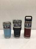 3 Items; YETI Rambler 20oz Tumbler, Rambler 30oz Tumbler, Rambler 18oz Bottle, Sky Blue, Black