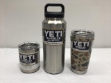 3 Items; YETI Rambler 10oz Lowball, Rambler 36oz Bottle, Rambler 20oz Tumbler, White, Stainless