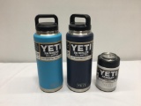 3 Items; YETI Rambler 36oz Bottle, Rambler Colster, Reef Blue, Navy, White