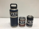 3 Items; YETI Rambler 36oz Bottle , Rambler 10oz Lowball, Rambler Colster, Navy, Brick Red