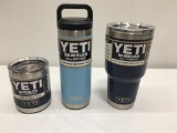 3 Items; YETI Rambler 30oz Tumbler, Rambler 18oz Bottle, Rambler 10oz Lowball, Sky Blue, Navy