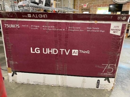 LG 75" UHD TV Cracked Screen - New but TV was Damaged in Shipment, Works but Left Side of Screen Bad