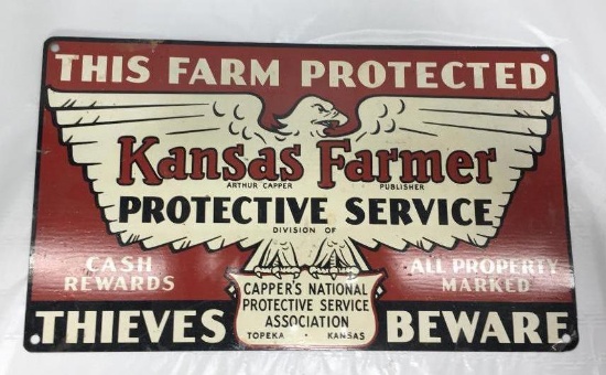 Metal One Sided Kansas Farmer Insurance Warning Sign 13.5" x 8"