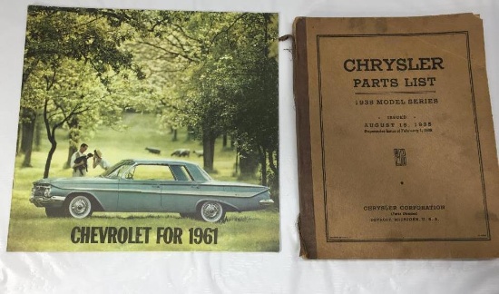 1935 Chrysler Parts Manual and 1961 Chevy Advertising Manual