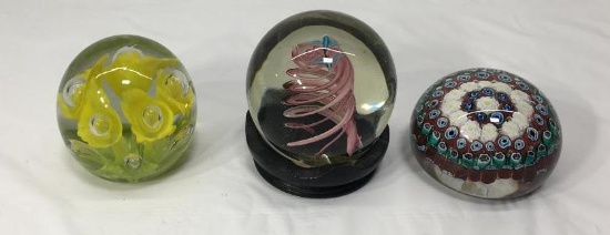 Lot of 3 Glass Blown Paperweights