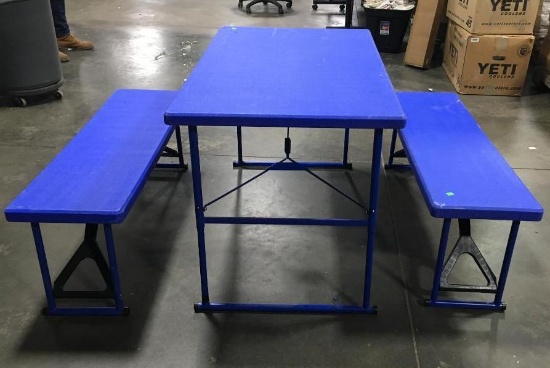 Foldable 44" x 27" Plastic Table and 2 Foldable Benches