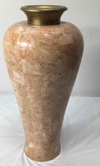 Vintage Marble Urn with Brass Top Rim 13" Tall