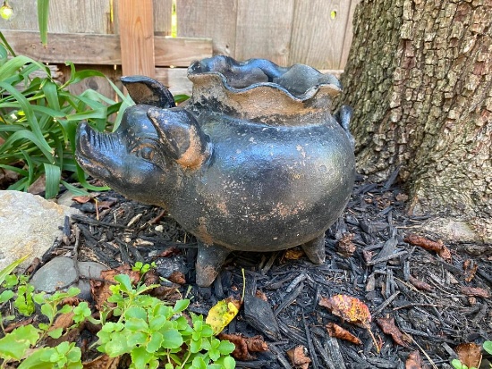 10" Clay Painted Pig Planter