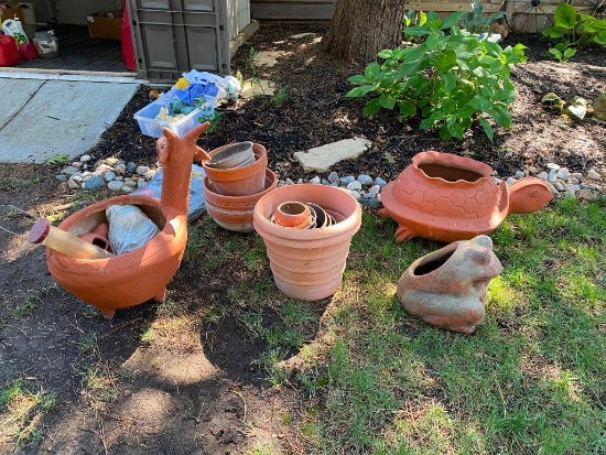 Large Group of Planters - Including Turtle, Frog, and Billy Goat