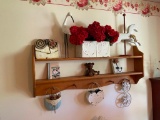 Wooden Wall Shelf and Coat Rack w/Contents - 48