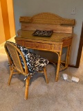 Wicker Desk w/Glass Top and Chair