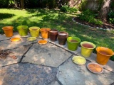 Lot of 9 Multicolored Clay Pots w/5 Bases