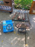 2 Electric Fans, Vintage Sled, and Bow Saw