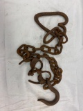 Early Cast Iron Hand Cuffs and Chain Shackle