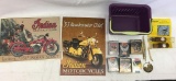 (2) Replica Motorcycle Signs, Harley-Davidson Trading Cards, Duck Call, Misc.