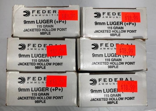 300 Rounds Federal 9MM Luger 115 Gr. Jacketed Hollow Point