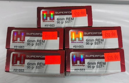 100 Rounds of Hornady 6mm REM, 95gr SST No. 81663 - 5 Boxes of 20