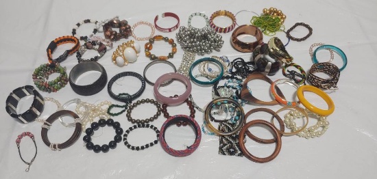 Assorted lot of bracelets wood, bakelite, misc