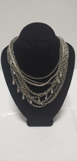 Assorted lot of silver tone necklaces 6 pcs