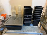 Large Group of Cambro Camwear Plastic Food Pans, 1/9, 1/6, 1/3 and Full Size, 1 Lid for Full Size