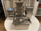 Lot of 10 Stainless Steel Steam Pans w/ Lids, 1/6 & 1/4 Size