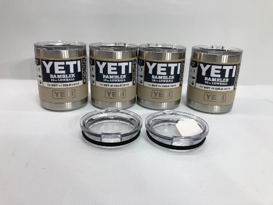 6 Items: YETI Rambler 10oz Lowball Sand with 2 Extra Lids