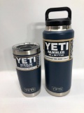 2 Items: YETI 36oz Bottle & YETI 20oz Rambler - Both Navy