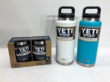 3 Items: YETI Wine Tumbler 2 Pack - Navy, YETI 36oz Bottle - Reef Blue, YETI 36oz Bottle - White