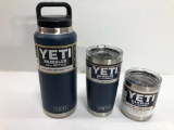 3 Items: YETI 36oz Bottle - Navy, YETI 10oz Lowball - White, YETI 20oz Rambler - Navy