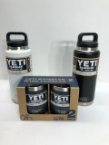 3 Items: 2x YETI 36oz Bottles - 1 Black, 1 White, & YETI Wine Tumbler 2 Pack - Navy