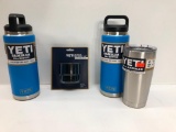 4 Items: 2x YETI 26oz Bottle - Tahoe Blue, YETI 20oz Rambler - Stainless, & YETI Rambler Bottle