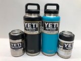 4 Items: YETI 36oz Bottle - Black, YETI 36oz Bottle - Reef Blue, YETI Colster - White, YETI Colster