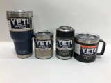 4 Items: YETI 30oz Rambler - Navy, YETI 14oz Mug - Black, YETI 10oz Lowball - Sand, YETI Colster -