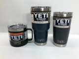 3 Items: YETI 30oz Rambler - Navy, YETI 20oz Rambler - Charcoal, YETI 14oz Mug - Black