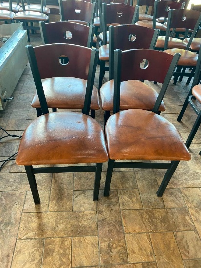 Four Restaurant Chairs by Selected Furniture - Iron Frame, Wood Back, Padded Seat