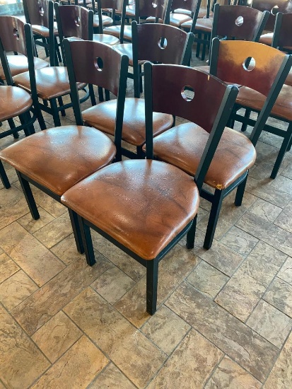 Four Restaurant Chairs by Selected Furniture - Iron Frame, Wood Back, Padded Seat