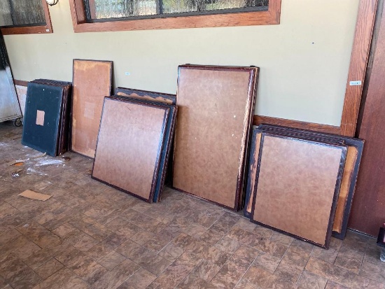 Group of Restaurant Table Tops, 3 Sizes, No Table Bases Included, Laminate Top w/ Wood Trim