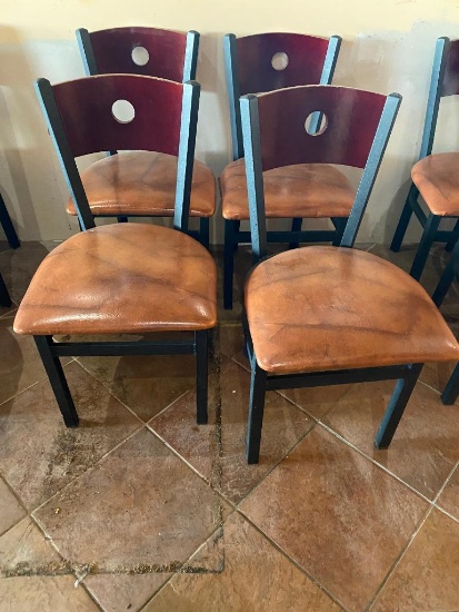 Four Restaurant Chairs by Selected Furniture - Iron Frame, Wood Back, Padded Seat