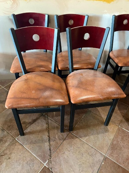 Four Restaurant Chairs by Selected Furniture - Iron Frame, Wood Back, Padded Seat