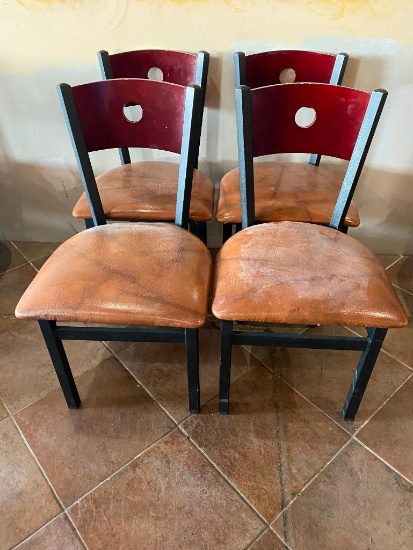 Four Restaurant Chairs by Selected Furniture - Iron Frame, Wood Back, Padded Seat