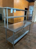 Stainless Steel Prep Table w/ 2 Upper Shelves, 1 Undershelf, 72in Wide, 30in Deep