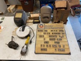Delco Brake Headquarters Price Board, 2 Welding Helmets, Trouble Light