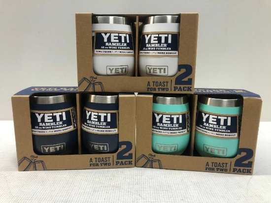 3 Items: YETI Rambler 2 Pack Wine Tumbler, Navy, White and Seafoam