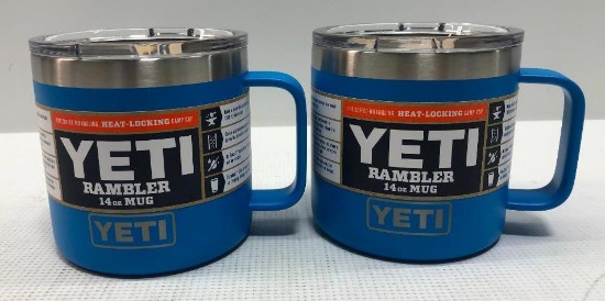 2 Items: YETI Rambler 14oz Mug, Tahoe Blue