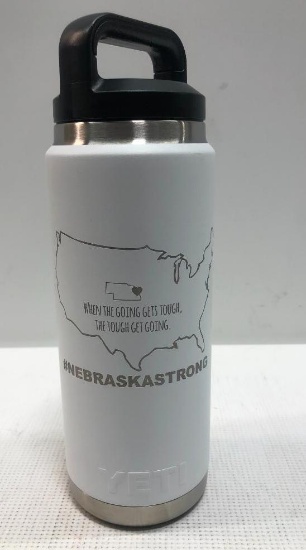 YETI: Rambler 26oz Bottle, White with USA and Nebraska Shape